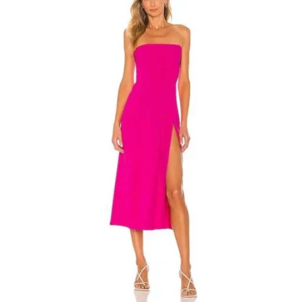 Amanda Uprichard Fuchsia Strapless Midi Dress with Thigh Slit